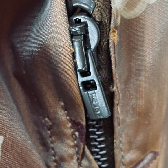 Vintage 40s 50s Floral Satin Sheath Dress V Neck Pockets Cinched Waist Brown 10 - Picture 6 of 12